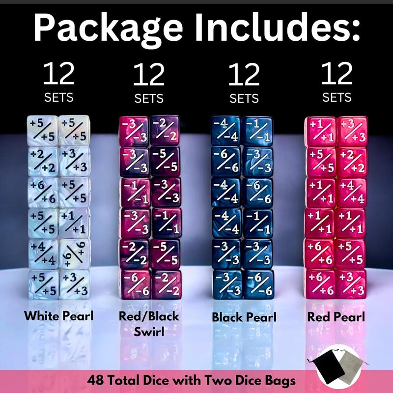 Luck Lab MTG Magic Life Counter Dice, 48 PCS - Compatible w/Magic Card Game Accessories, CCG Creature Stats w/ 2 Dice Bags (Red Pearl, Red Swirl, White Pearl, Black Pearl), 16 mm - Image 3